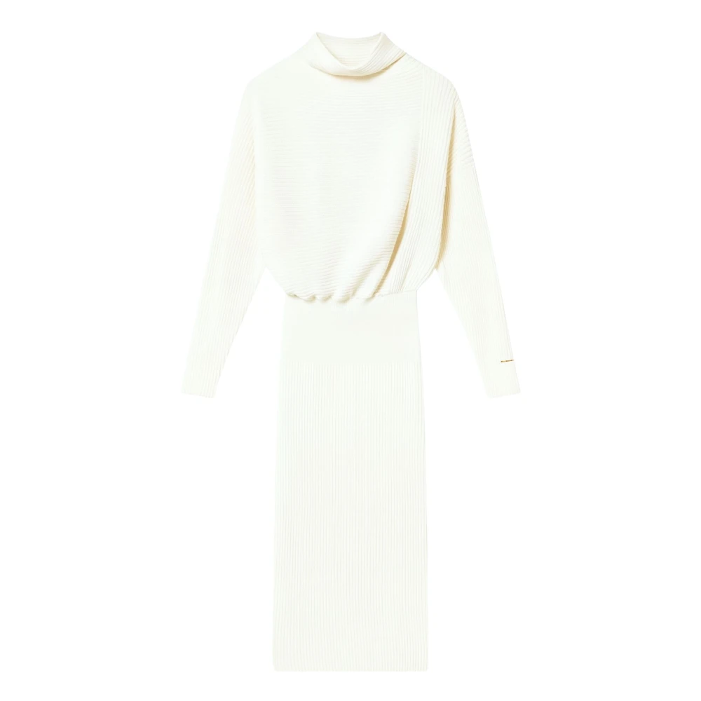 Twinset White Knitted Dresses, Female, Xs, Ribbed Knit Midi Dress Off