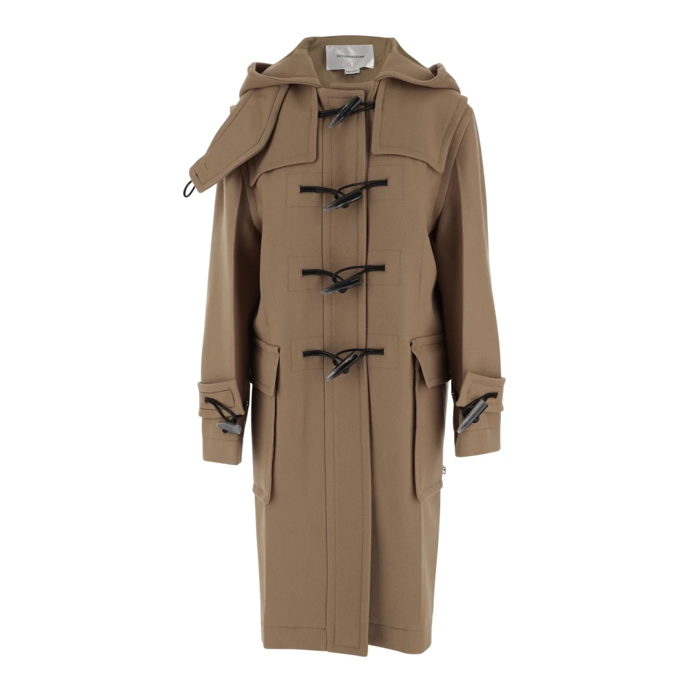 Victoria Beckham Beige Wol Hooded Lange Jas Beige Dames
