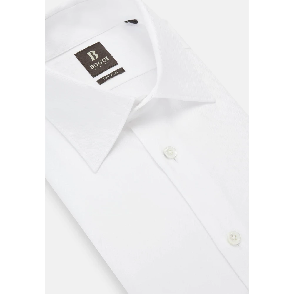 Boggi Milano Regular Fit Katoenen Twill Overhemd White Heren