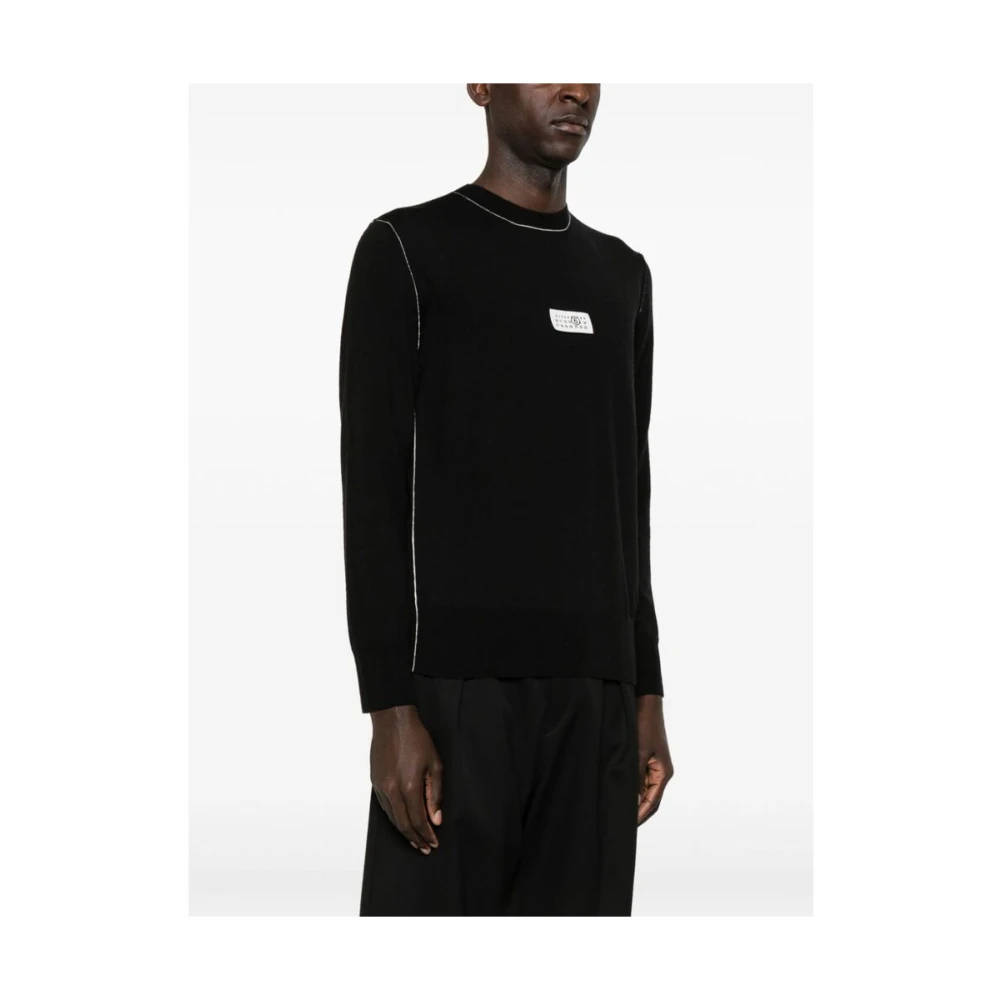 MM6 Maison Margiela Zwarte Fijngebreide Trui met Contraststiksels Black Heren
