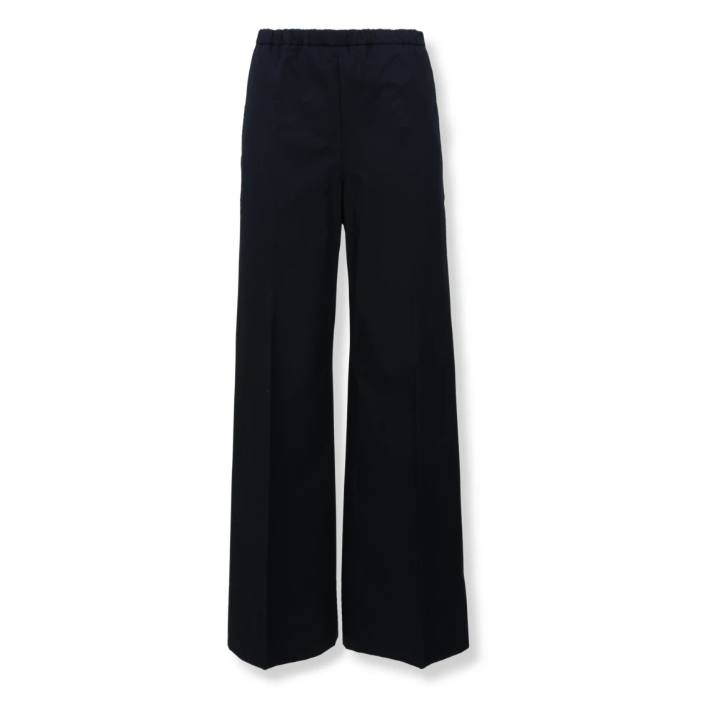 Moncler Women's Blue Wide Trousers, M, Cotton Poplin Trousers
