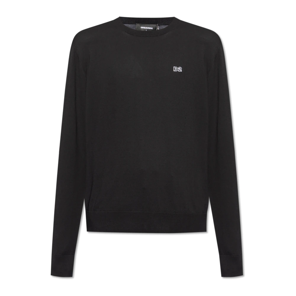Dsquared2 Men's Black Round-Neck Knitwear, L, Jumper With Logo