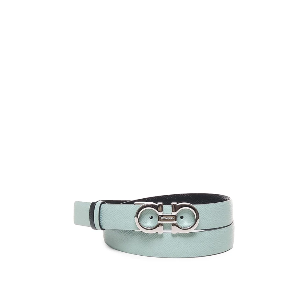 Salvatore Ferragamo Gancini Leren Riem Rood Zwart Italië Blue Dames