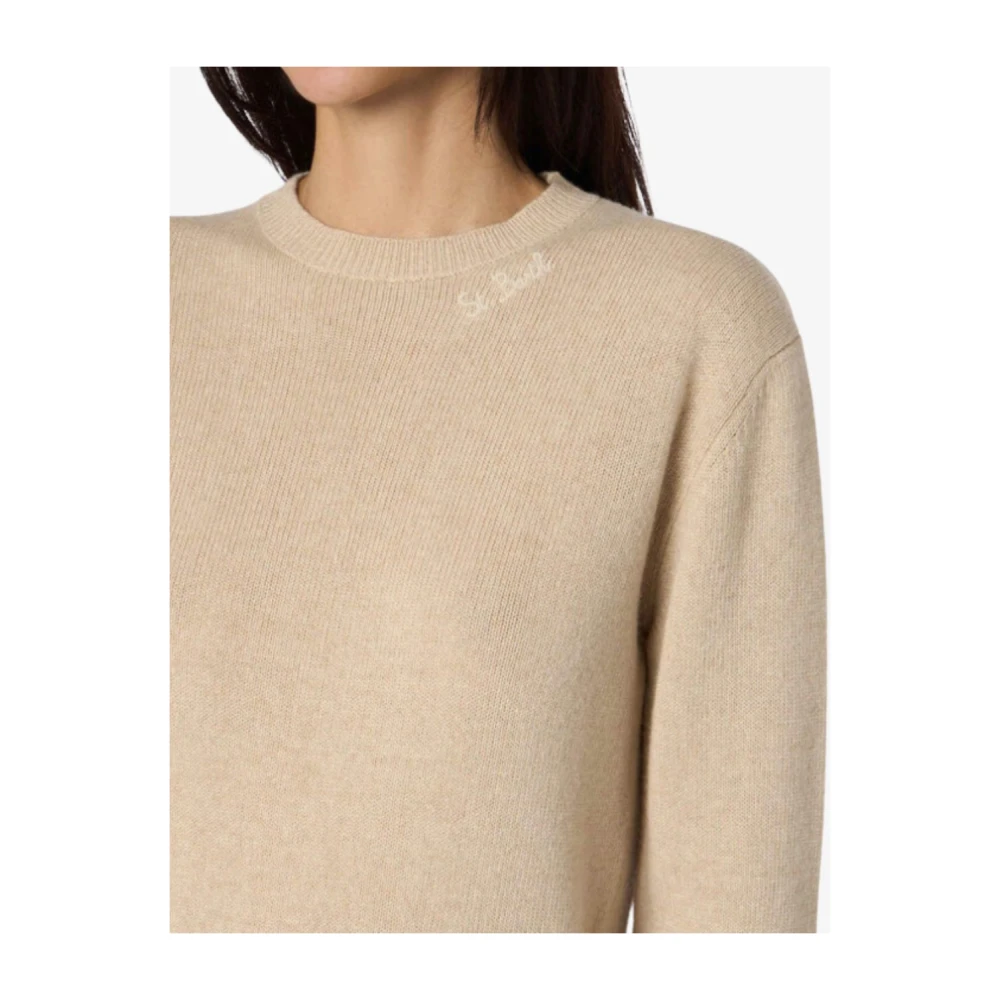 MC2 Saint Barth Beige Crew Neck Sweater met St Barth Logo Beige Dames