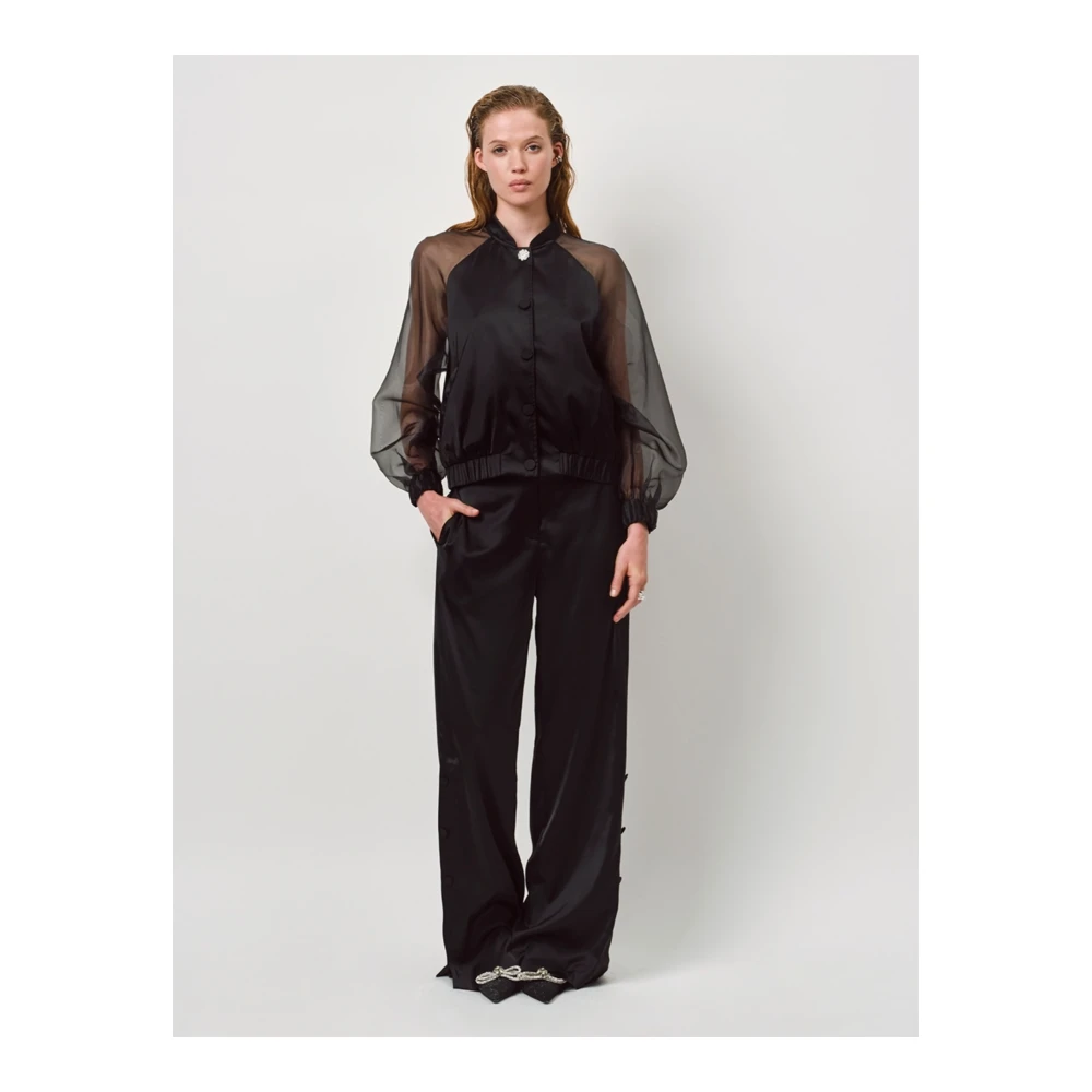 Dante 6 Zwarte satijnen en organza bomberjack Black Dames