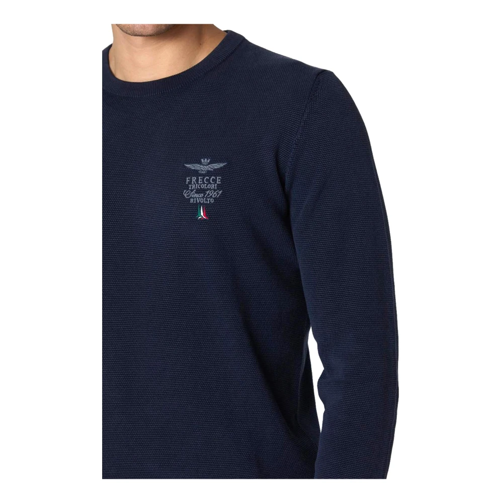 aeronautica militare Navy Blauw Katoenen Ronde Hals Trui Blue Heren