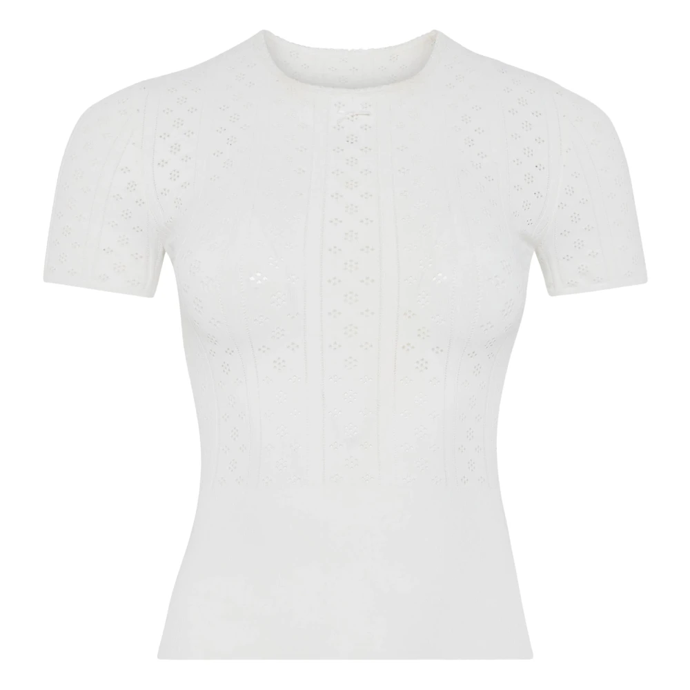 Jw Anderson Women's White Knitted Pointelle Crew Neck T-Shirt - T-Shirts - L - Tops