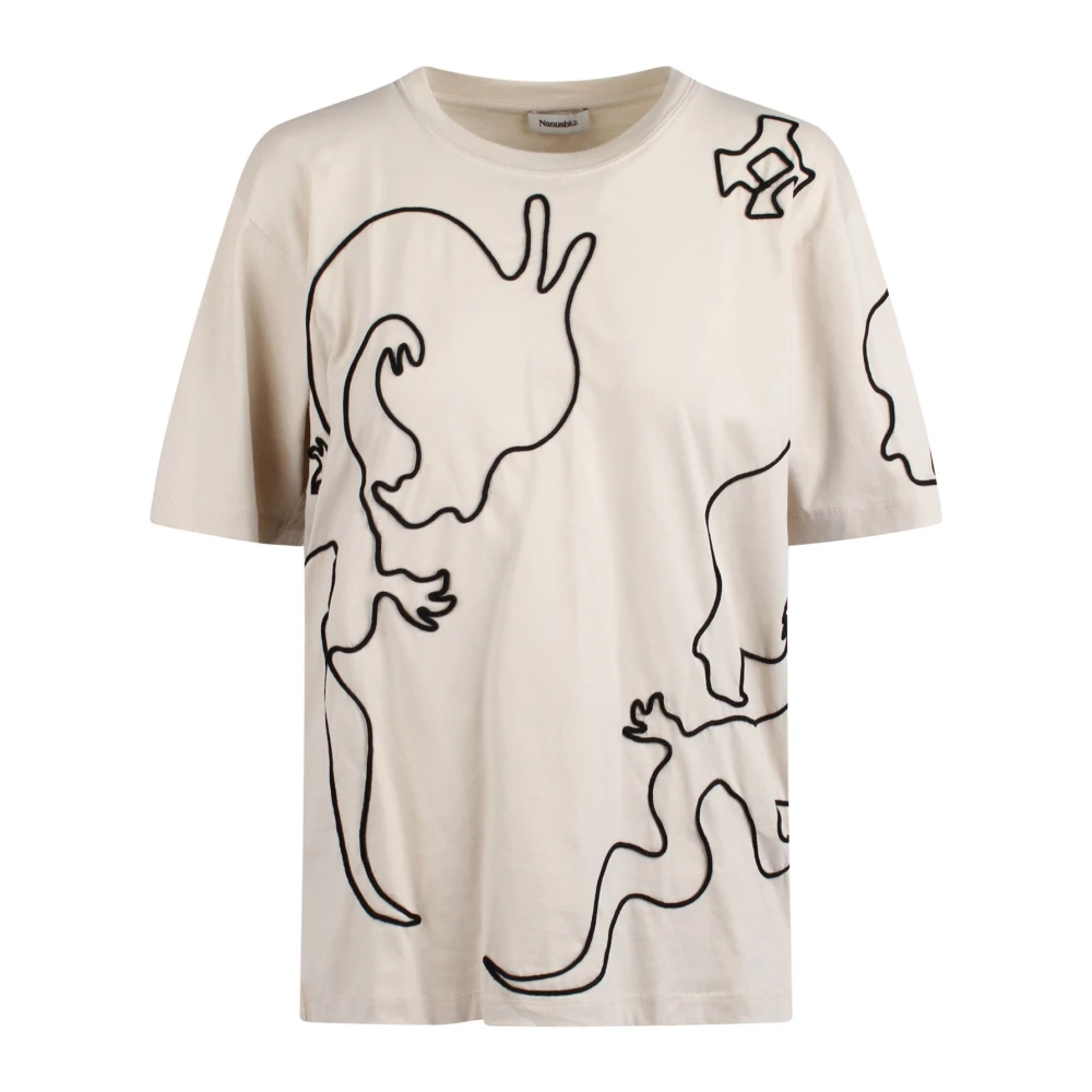 Nanushka Dragon Geborduurd Katoenen T-shirt Beige Dames