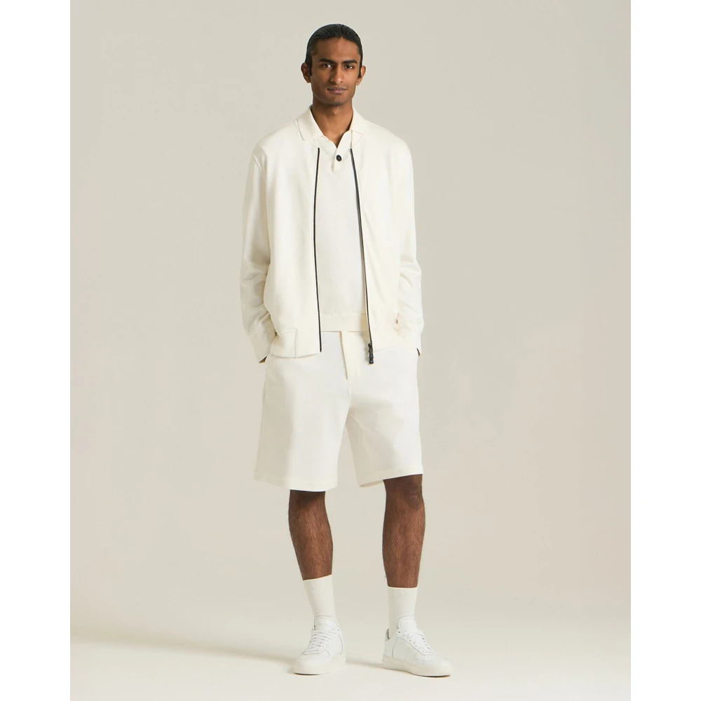 Kiton Stretch Viscose Zip-Up Sweatshirt White Heren