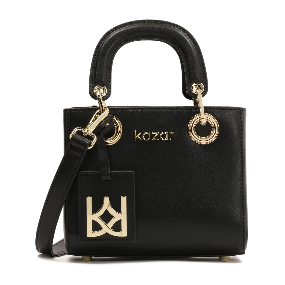 Kazar Kleine leren tas met beweegbare handvatten Black Dames