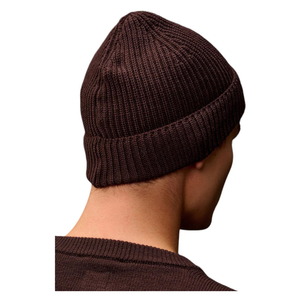C.P. Company Wollen Patch Beanie in Extrafijne Wol Brown Heren