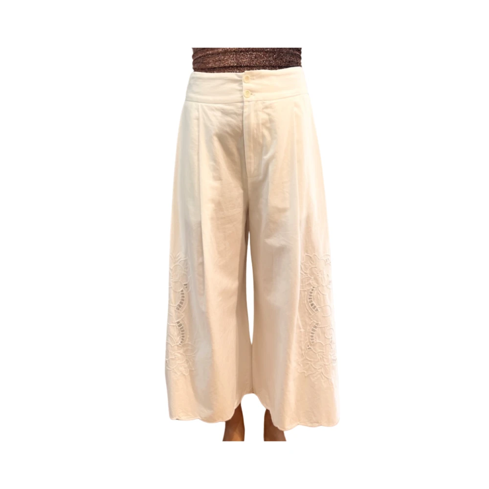 Phisique du Role Geborduurde katoenen broek wijde snit Beige Dames