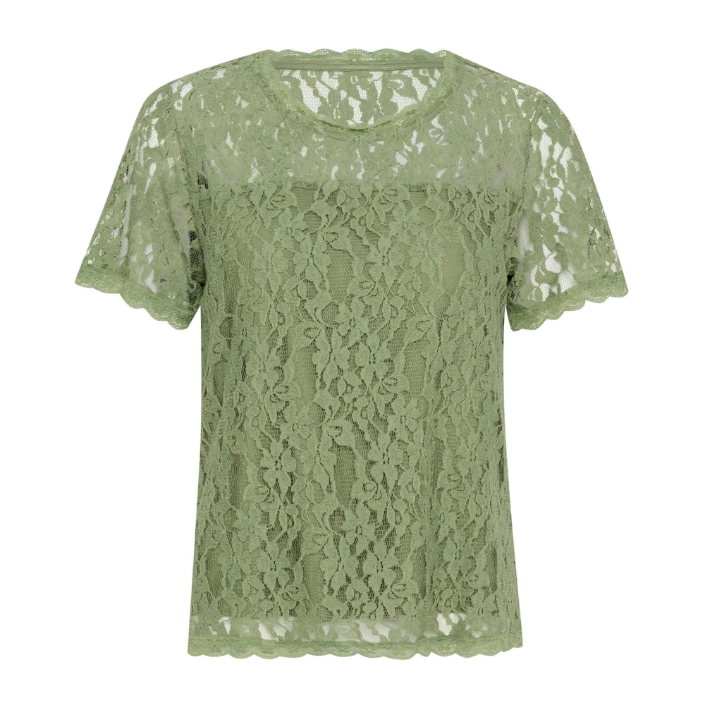 Cream Kanten Blouse Olijfgroen Green Dames