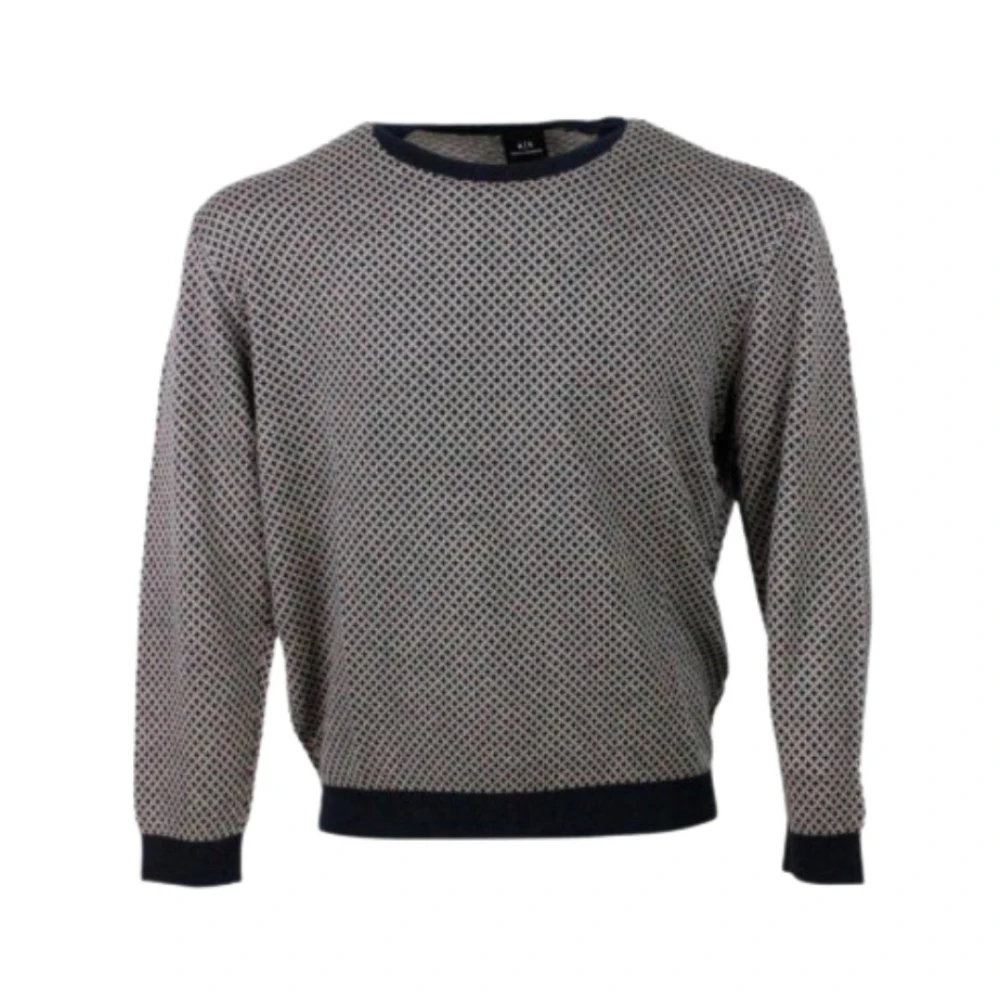 Armani Exchange Men's Brown Round-Neck Knitwear, Xs, Diamond Pattern Crewneck Sweatshirt