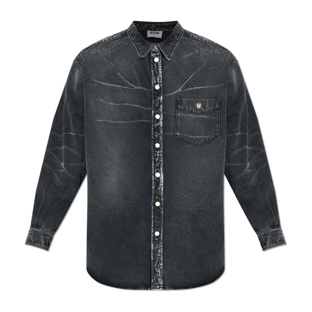 Moschino Uomo Grigio - Camicia Di Jeans Con Logo - Shirts - L