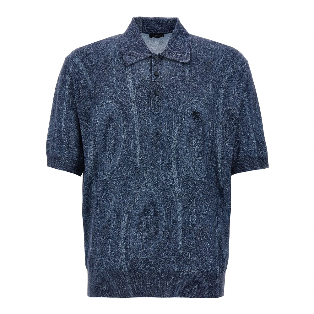 Etro Men's Blue Knit Polo-Shirt With Paisley Print