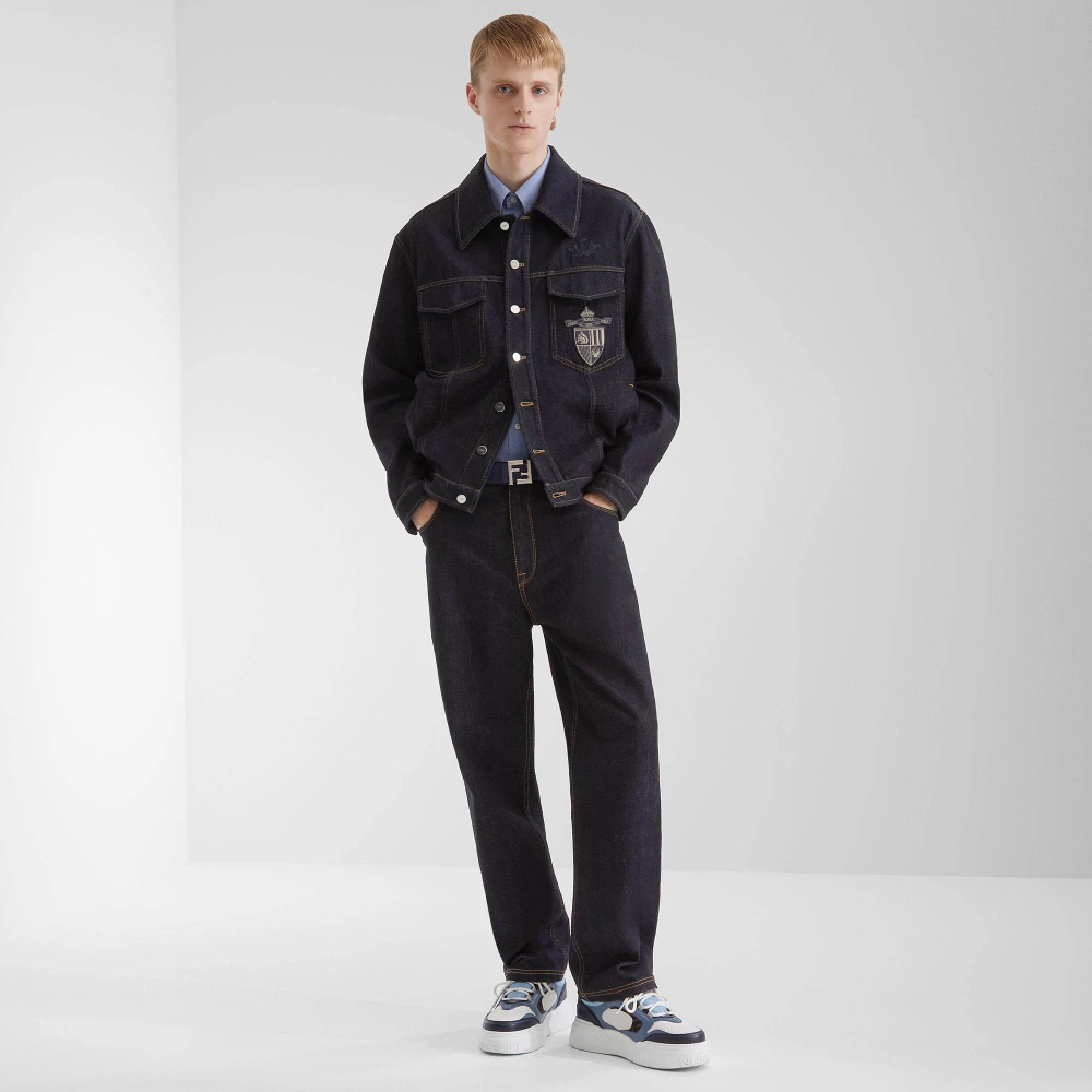Fendi Blauwe Omkeerbare Leren Riem met FF Vierkante Gesp Blue Heren