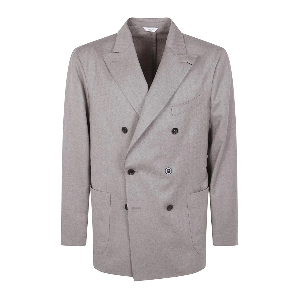 Boglioli Uomo Grigio Double-Breasted Wool Blazer