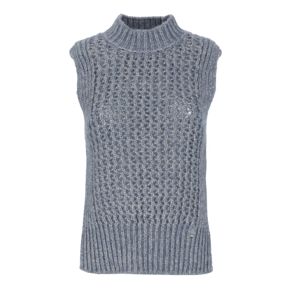 Herno Blauwe Alpaca Gilet met Kantpatroon Blue Dames