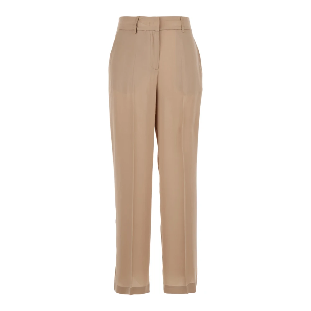 Semicouture Beige Satijnen Afwerking Zijden Broek Beige Dames
