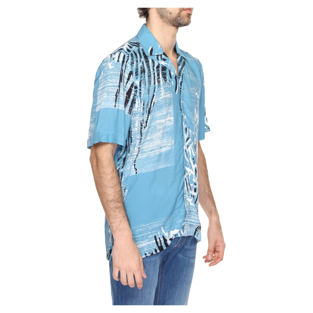 Boss Blauw Bedrukt Kortemouw Overhemd Blue Heren