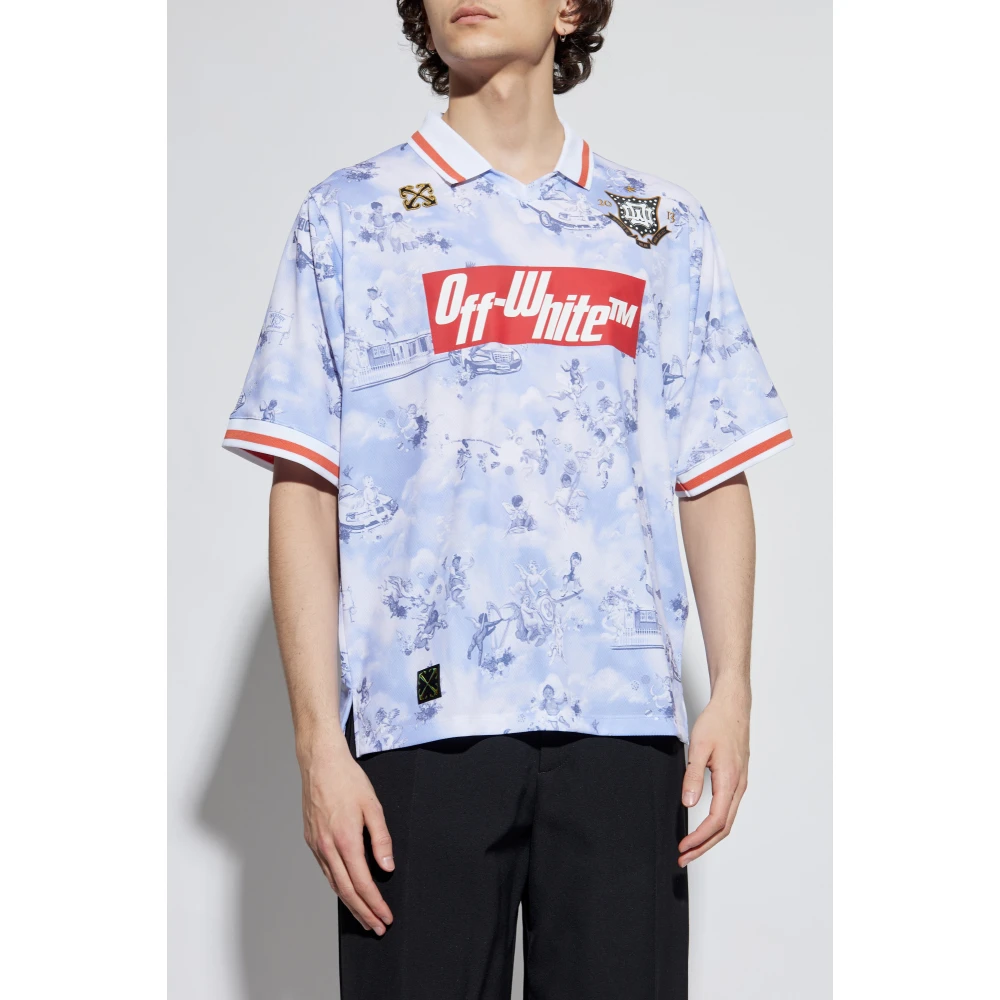 Off White Polo met logo Blue Heren