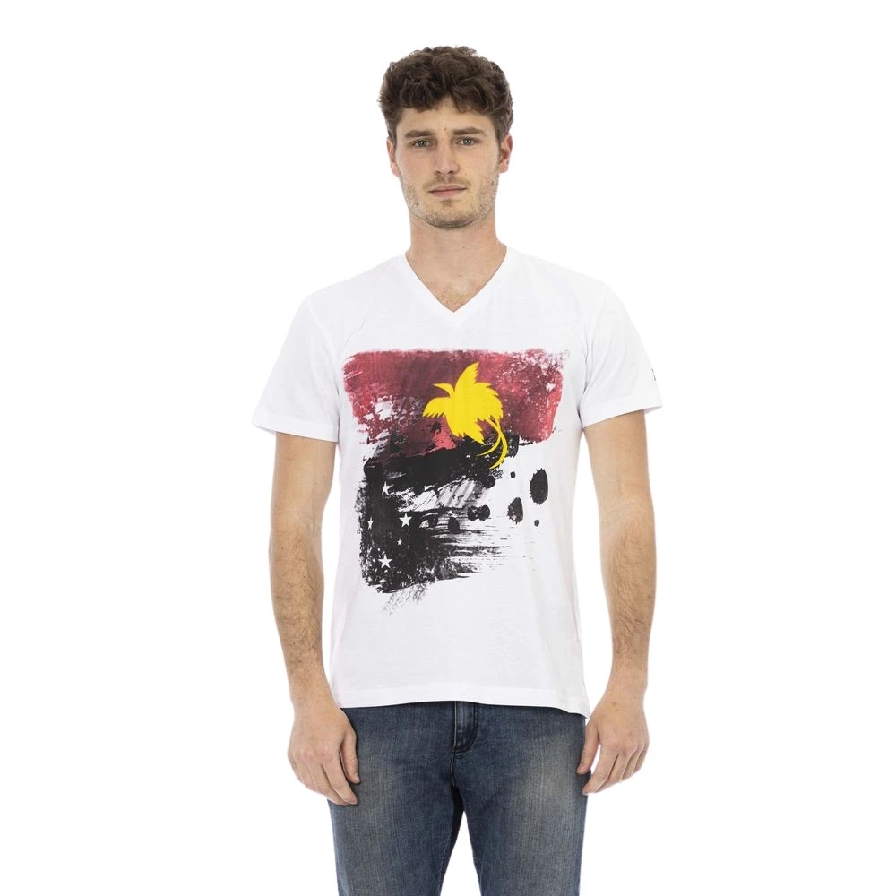 Trussardi Action V-Neck Tee Front Print White Heren