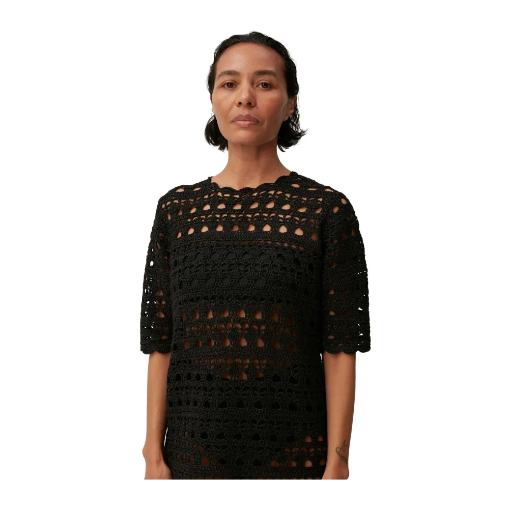 Ganni Gehaakte Mini Jurk met Open Rug Black Dames