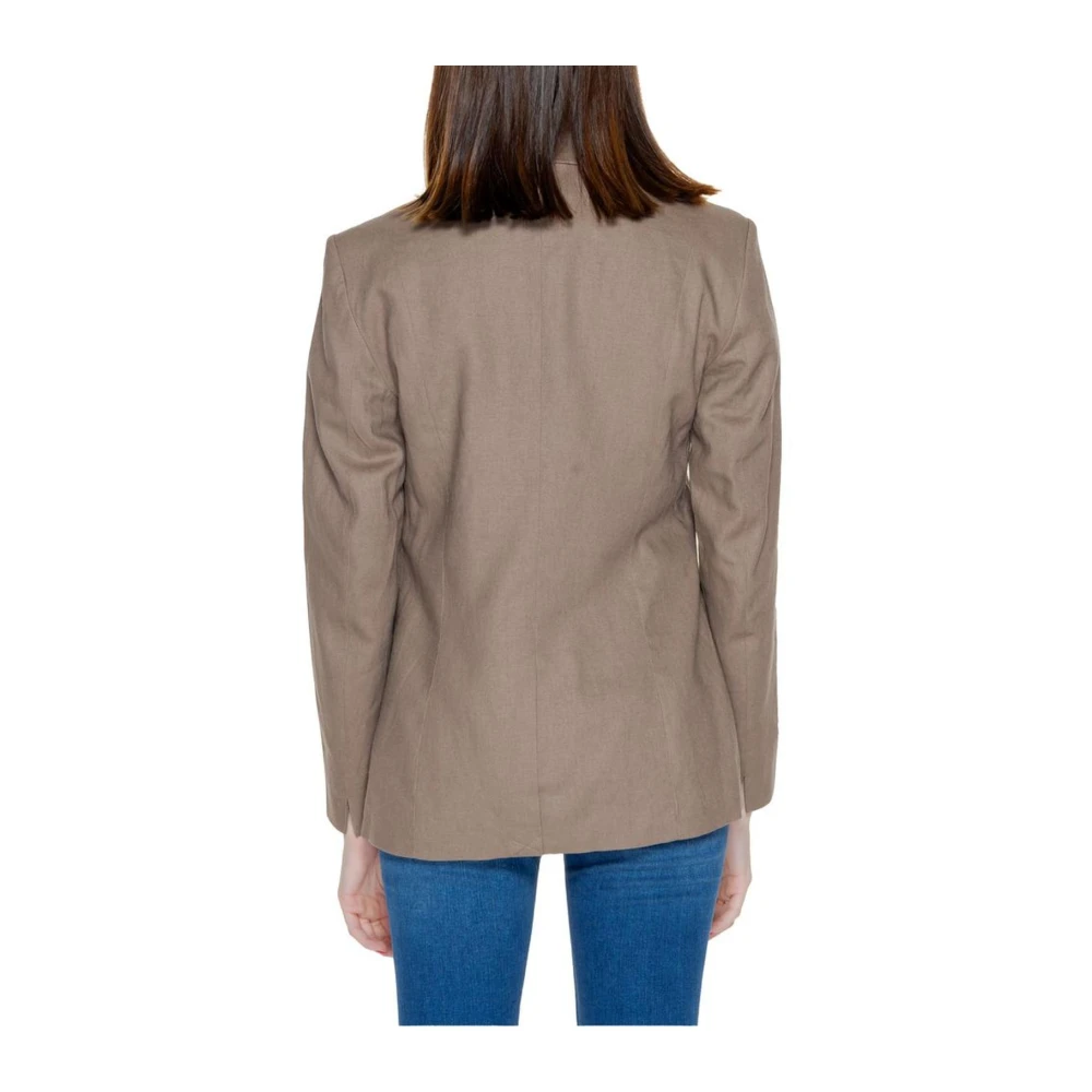 Only Bruin Linnen Pak Blazer Damesjasje Brown Dames
