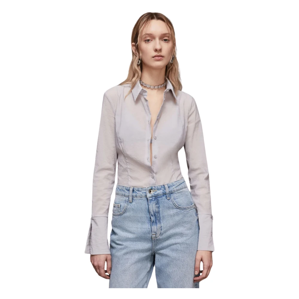 PATRIZIA PEPE Grijze Organza Blouse met Fly-knopen Gray Dames