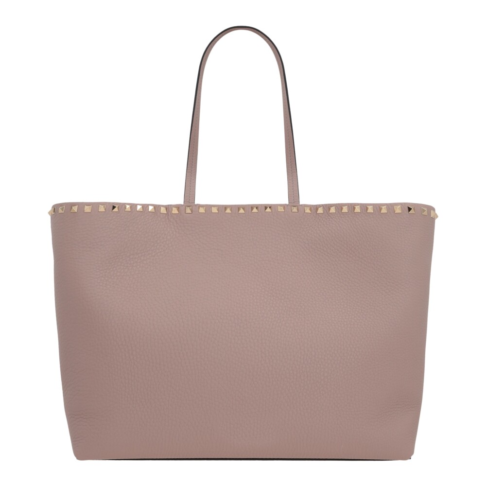 Gehamerde leren tote tas met platina studs Valentino Garavani