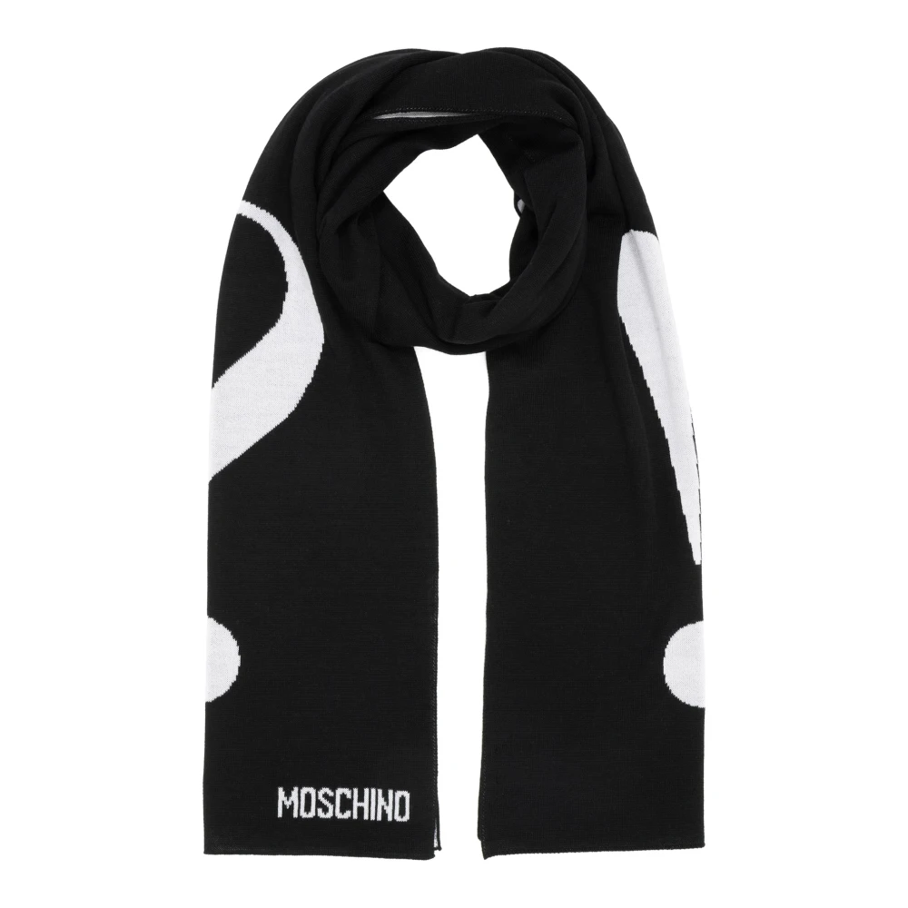 Moschino Abstracte Wollen Sjaal met Logo Black Dames