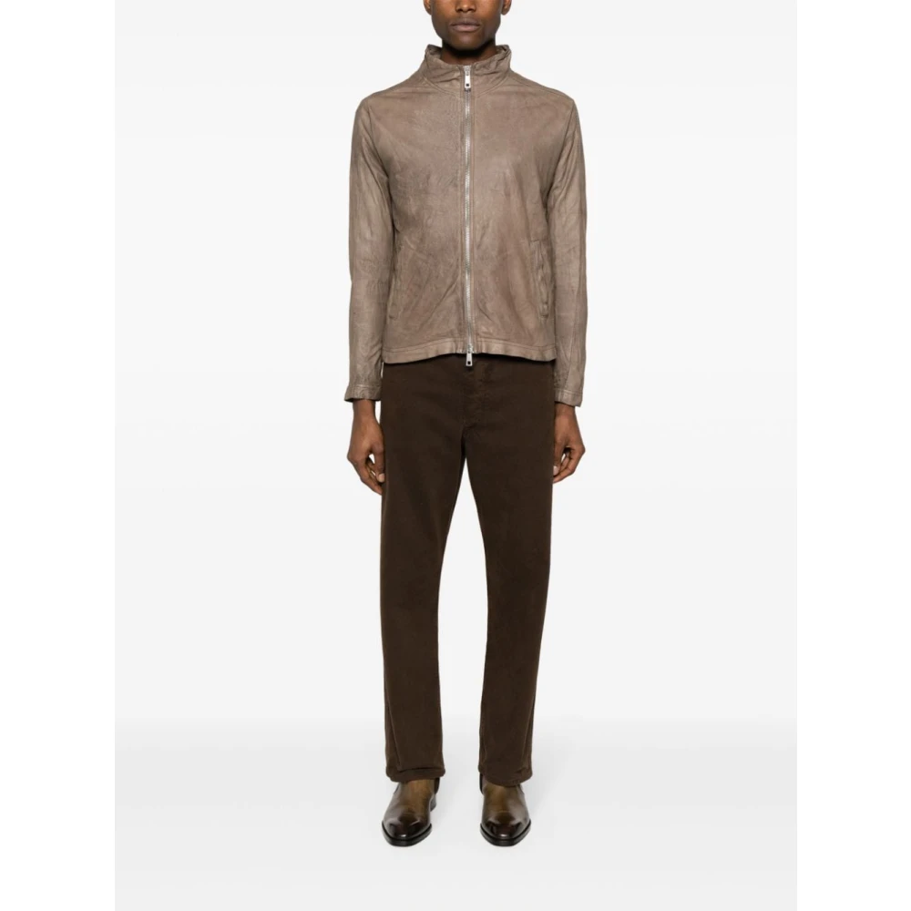 Giorgio Brato Beige Leren Jas met Hoge Kraag en Meerdere Zakken Beige Heren