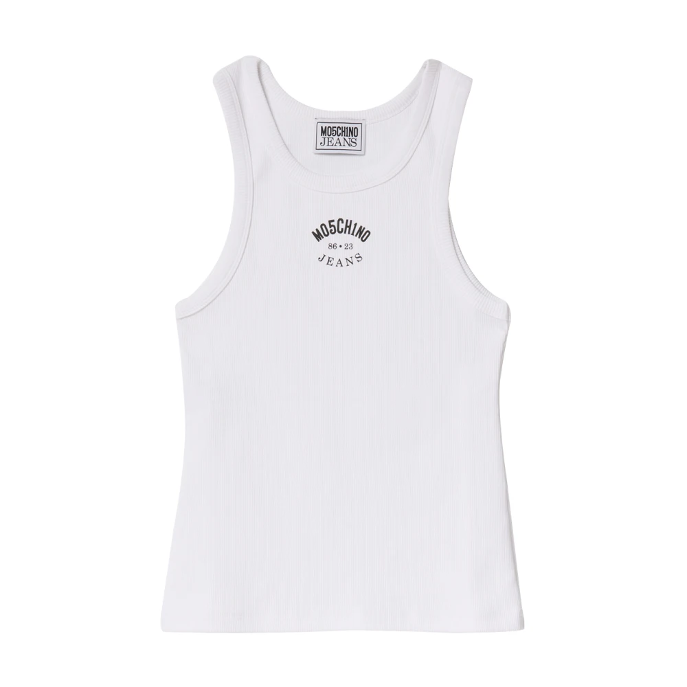 Moschino Vit Ribbad Linne med Logo White, Dam