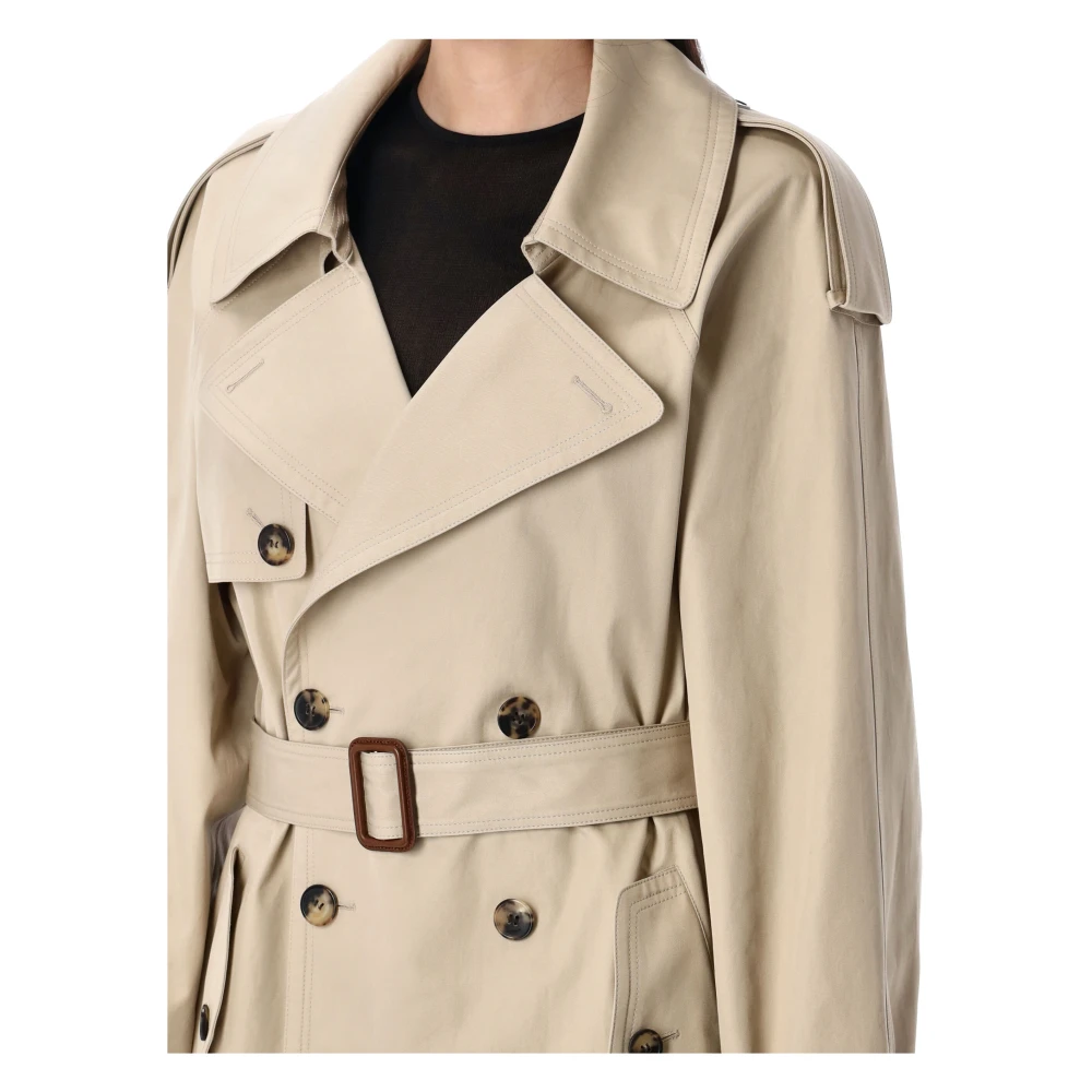 Saint Laurent Lichtbeige Katoenen Twill Trenchcoat Beige Dames