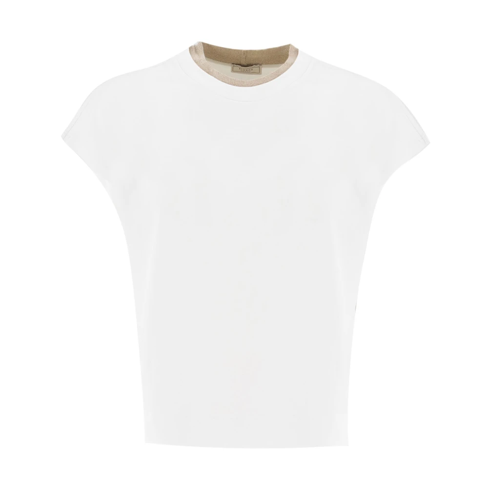 PESERICO Contrast Crew Neck Katoenen T-shirt Beige Dames