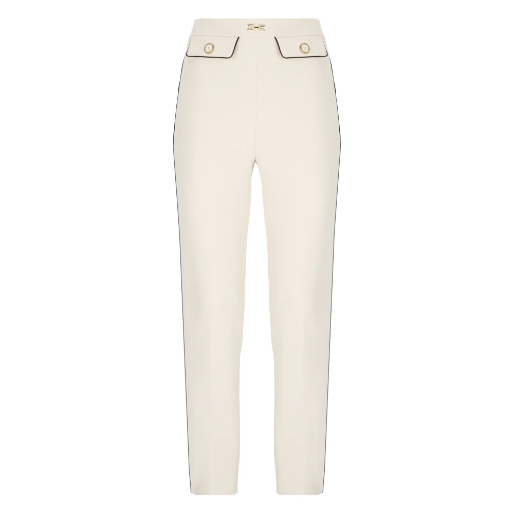 Elisabetta Franchi Ivoor Crêpe Broek met Logoknoppen Beige Dames