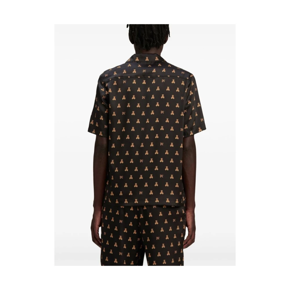 Palm Angels Satijnen Shirt met Beer Motief Black Heren