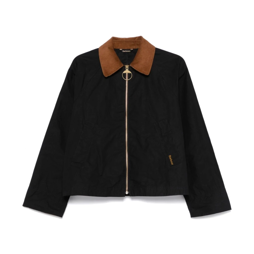 Barbour Zwarte Jas met Rits Logo Geborduurd Black Dames