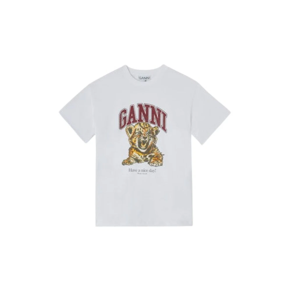 Ganni , T-Shirts, Female, White, L, Camiseta