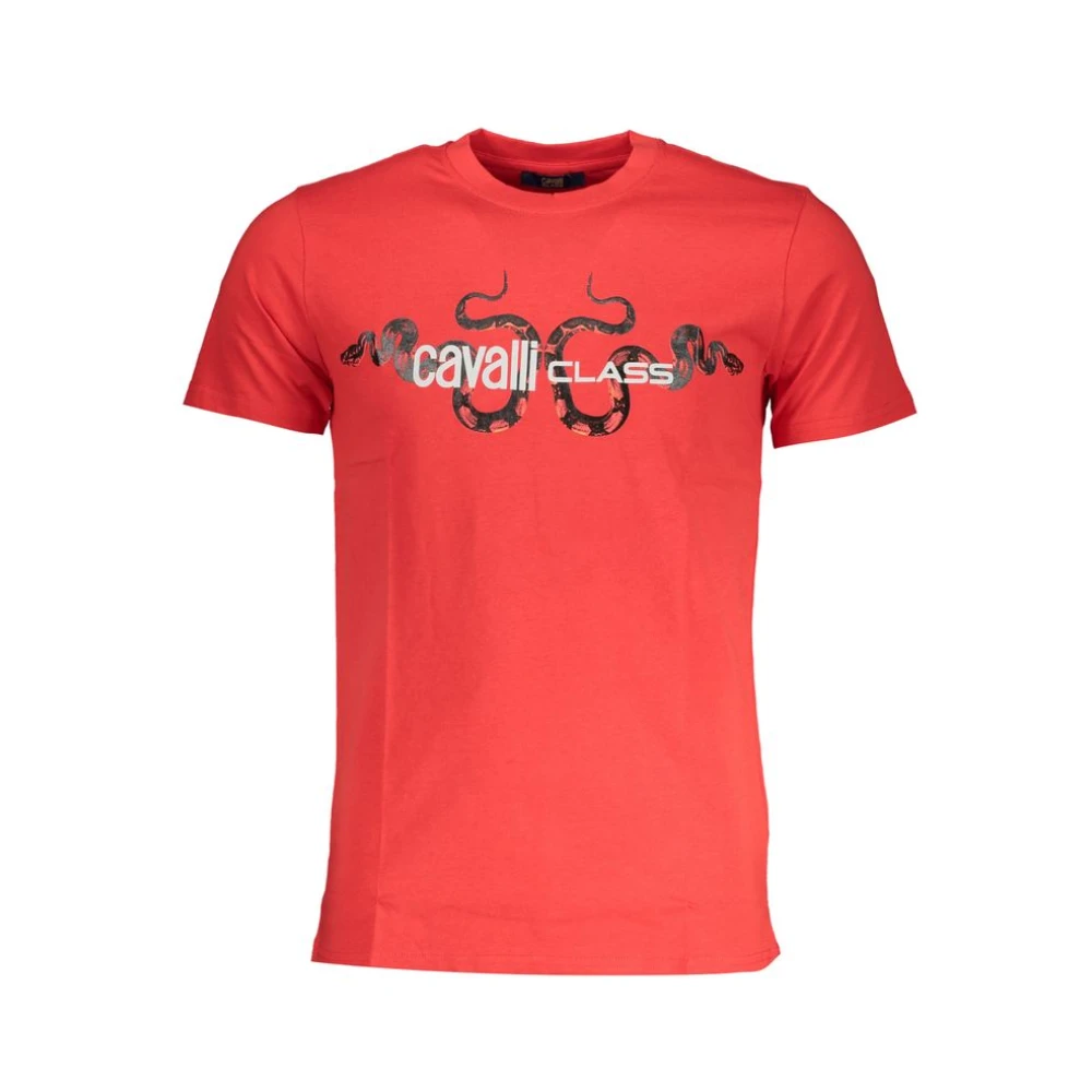 Cavalli Class Men's Red Cotton Print Logo T-Shirt