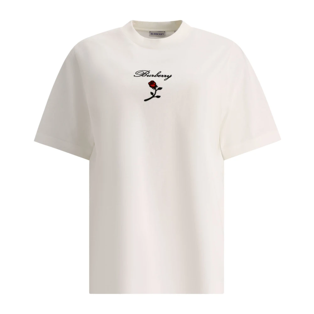 Burberry Geborduurde Roos Crewneck T-shirts en Polos White Dames