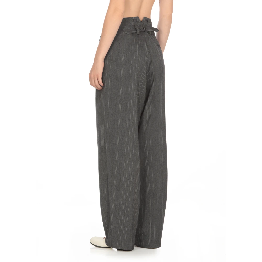 Y-3 Gestreepte wollen hoge taille broek Gray Dames