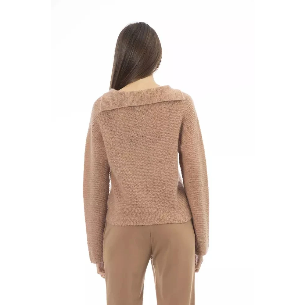 Alpha Studio Elegante Beige V-hals Trui Beige Dames