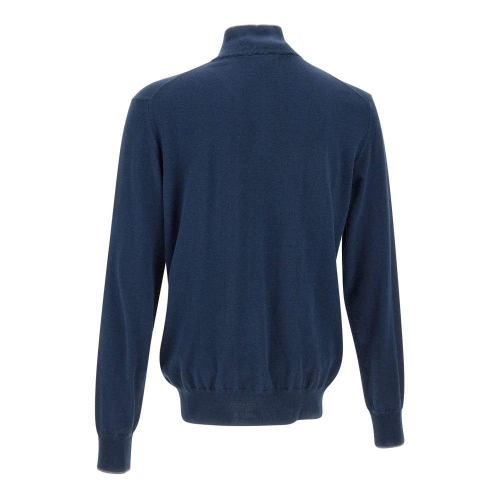 LA MARTINA Blauwe Katoen Wol Trui met Halve Rits Blue Heren
