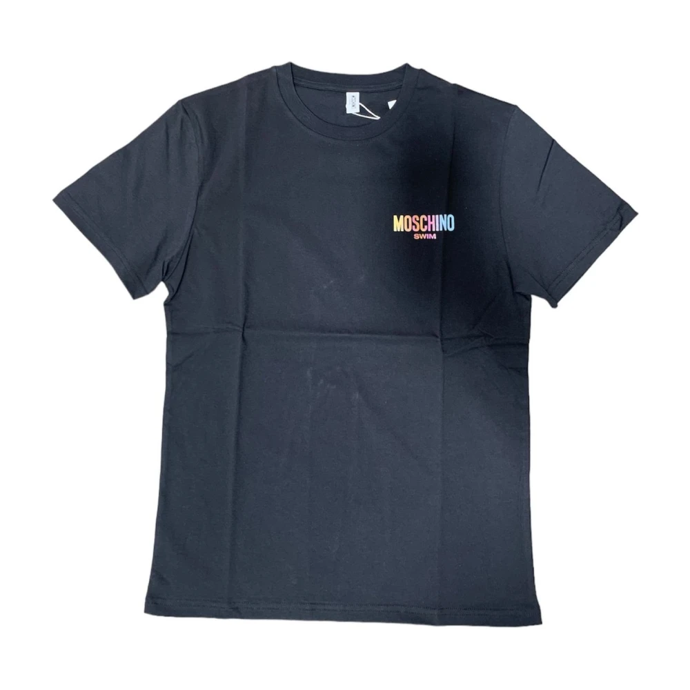 Moschino Zwarte T-Shirt met Kristallen Korte Mouwen Blue Heren