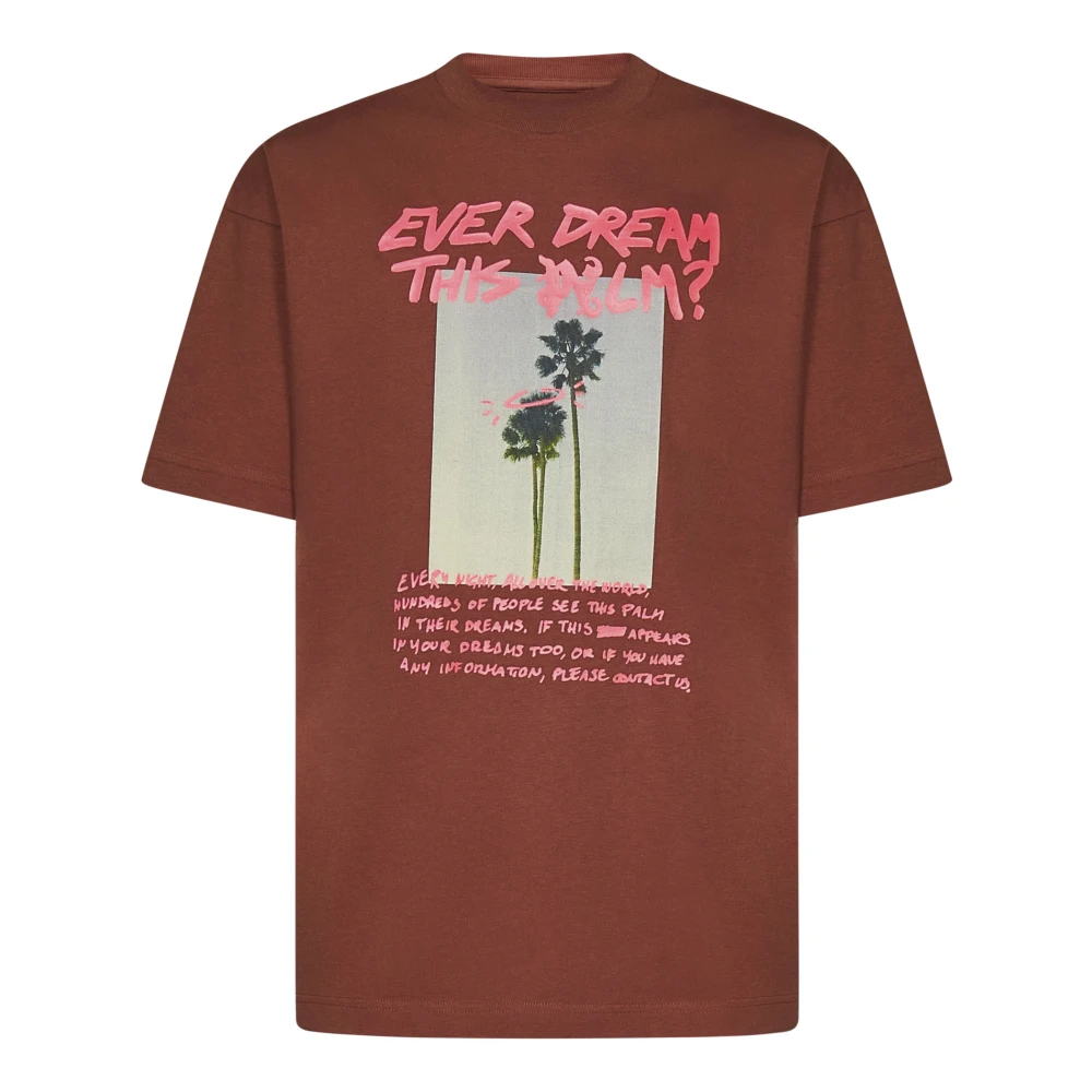 Palm Angels Bruine Geribbelde T-shirt met Fluorescerende Print Brown Heren