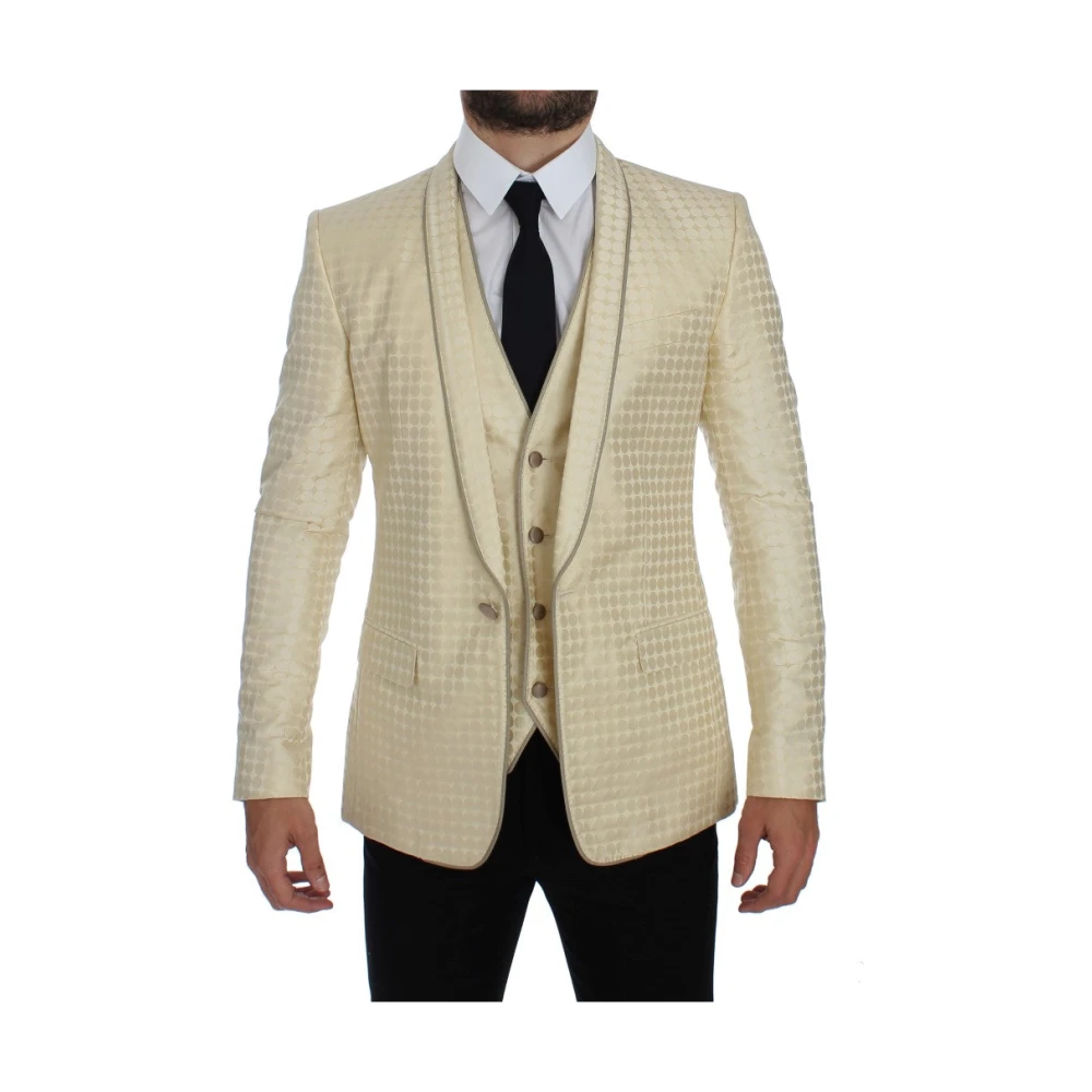 Dolce & Gabbana Beige Polka Dotted Slim Fit Blazer Beige Heren