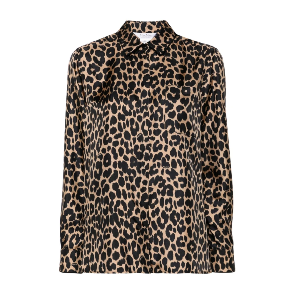 Max Mara Luipaardprint Zijden Satijnen Overhemd Brown Dames
