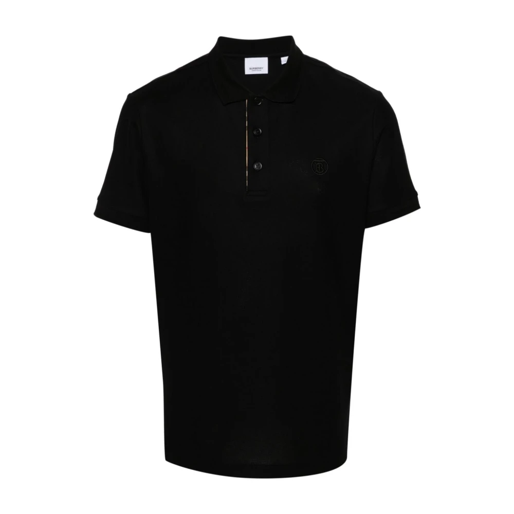 Burberry Zwarte Polo Shirt Geribbelde Kraag Black Heren